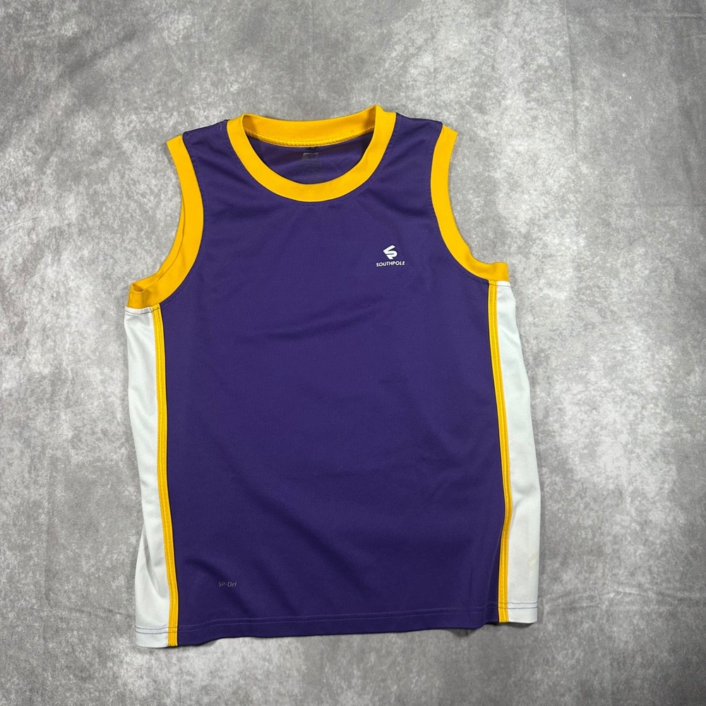 Southpole Mens Medium Active Mesh Basketball Jersey Top Purple Gold Sportswear
